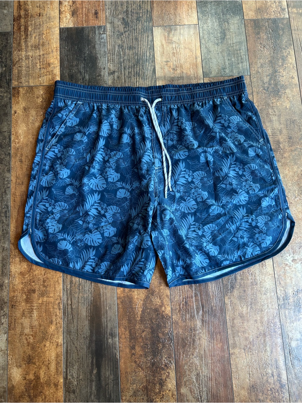 Men's Blue Floral Swim Trunks with Drawstring 2xl